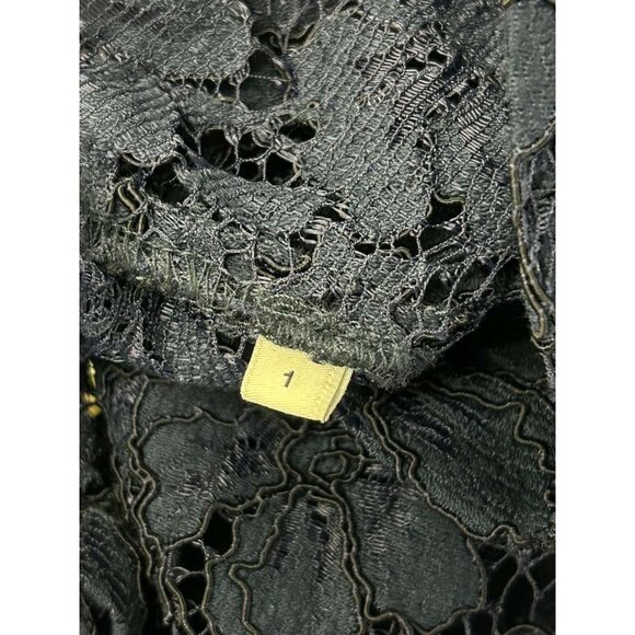 Sandro Paris Top Women's 1 Blue Lace Floral Long Sleeve Button Up Collar Sheer - Picture 3 of 16